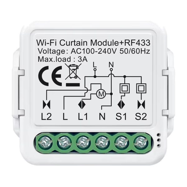 وحدة ستائر ذكية Wi-Fi + RF433 بقناة واحدة