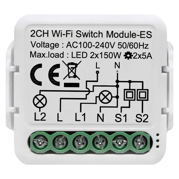 2CH Wi-Fi LED مفتاح بالاضافة لقياس الطاقة