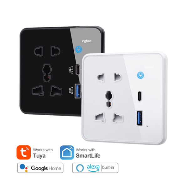 مقبس جداري ذكي Wi‑Fi مع USB و Type‑C